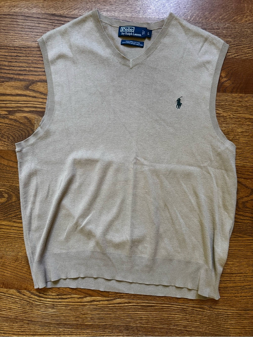 Polo Ralph Lauren Sweater Vest Mens Large Beige Pima Cotton V Neck Pony